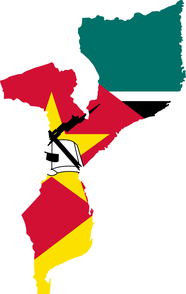 Mozambique  flag on map